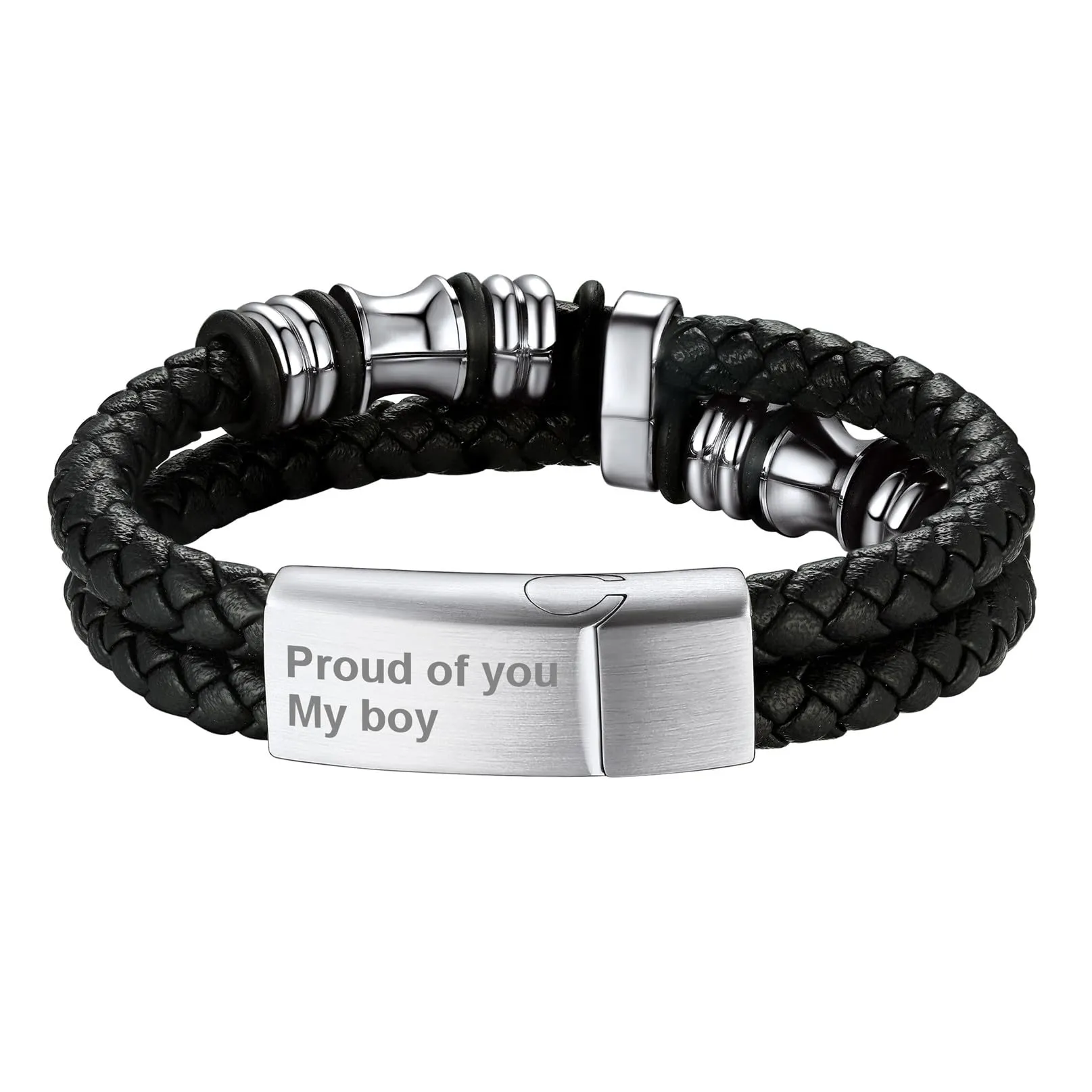 Bandmax Bracciale in Pelle e Acciaio per Uomo, 19 cm, Argento - immagine 1
