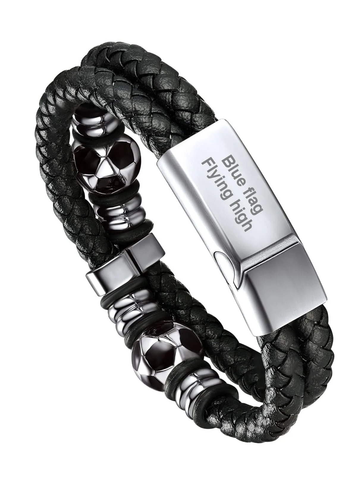 Bandmax Bracciale Personalizzato in Pelle con Calcio, 19 cm, Cuoio con Incisione per Uomo - immagine 1