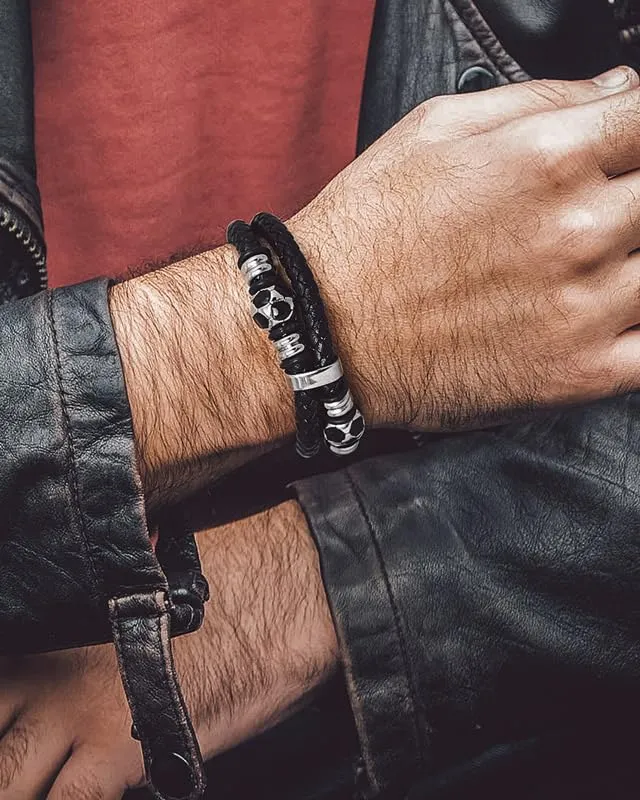 Bandmax Bracciale Personalizzato in Pelle con Calcio, 19 cm, Cuoio con Incisione per Uomo - immagine 2