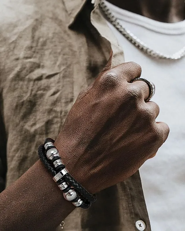 Bandmax Bracciale in Pelle Uomo con Baseball Argento, 19 cm - immagine 2