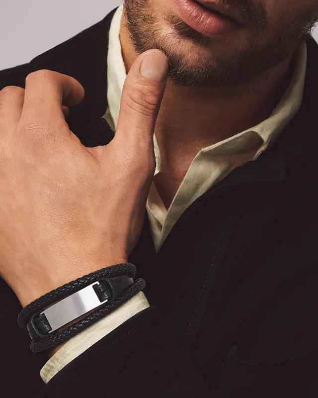 Bandmax Bracciale in Pelle Personalizzato Uomo, Argento, 21 cm - immagine 2