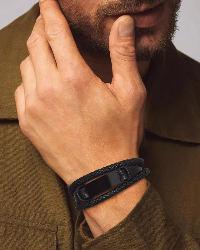 Bandmax Bracciale in Pelle Personalizzato Uomo, Nero, 21 cm - immagine 2