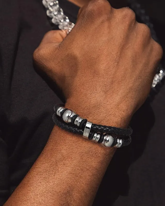 Bandmax Bracciale Personalizzato in Pelle con Baseball Argento, 21 cm - immagine 2