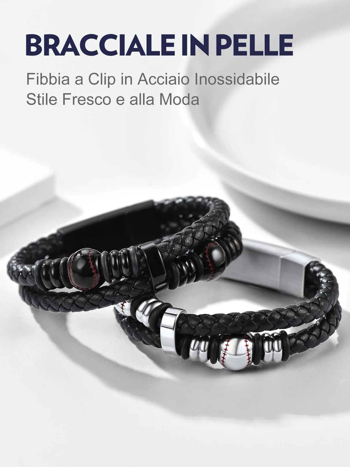 Bandmax Bracciale Personalizzato in Pelle con Baseball Argento, 21 cm - immagine 7