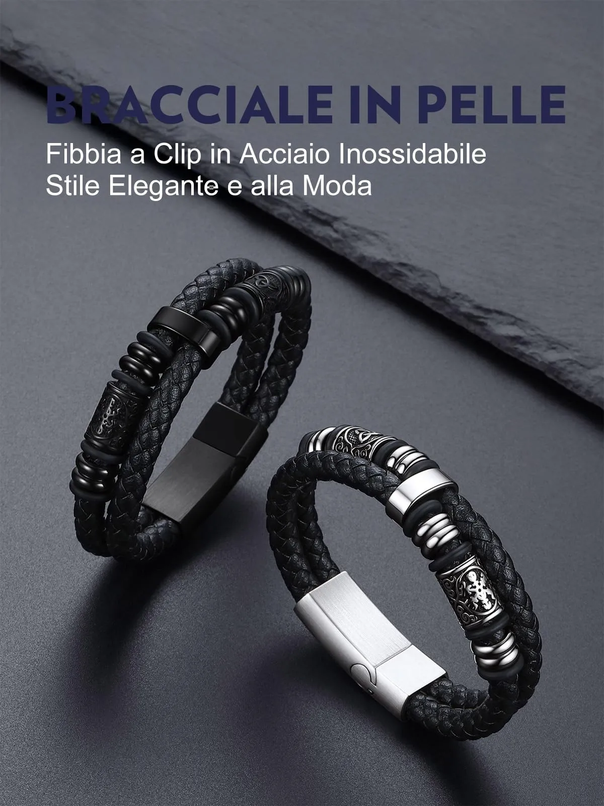 Bandmax Bracciale Uomo in Pelle con Bussola Vichingo e Triquetra Celtica, Nero, 23 cm - immagine 7