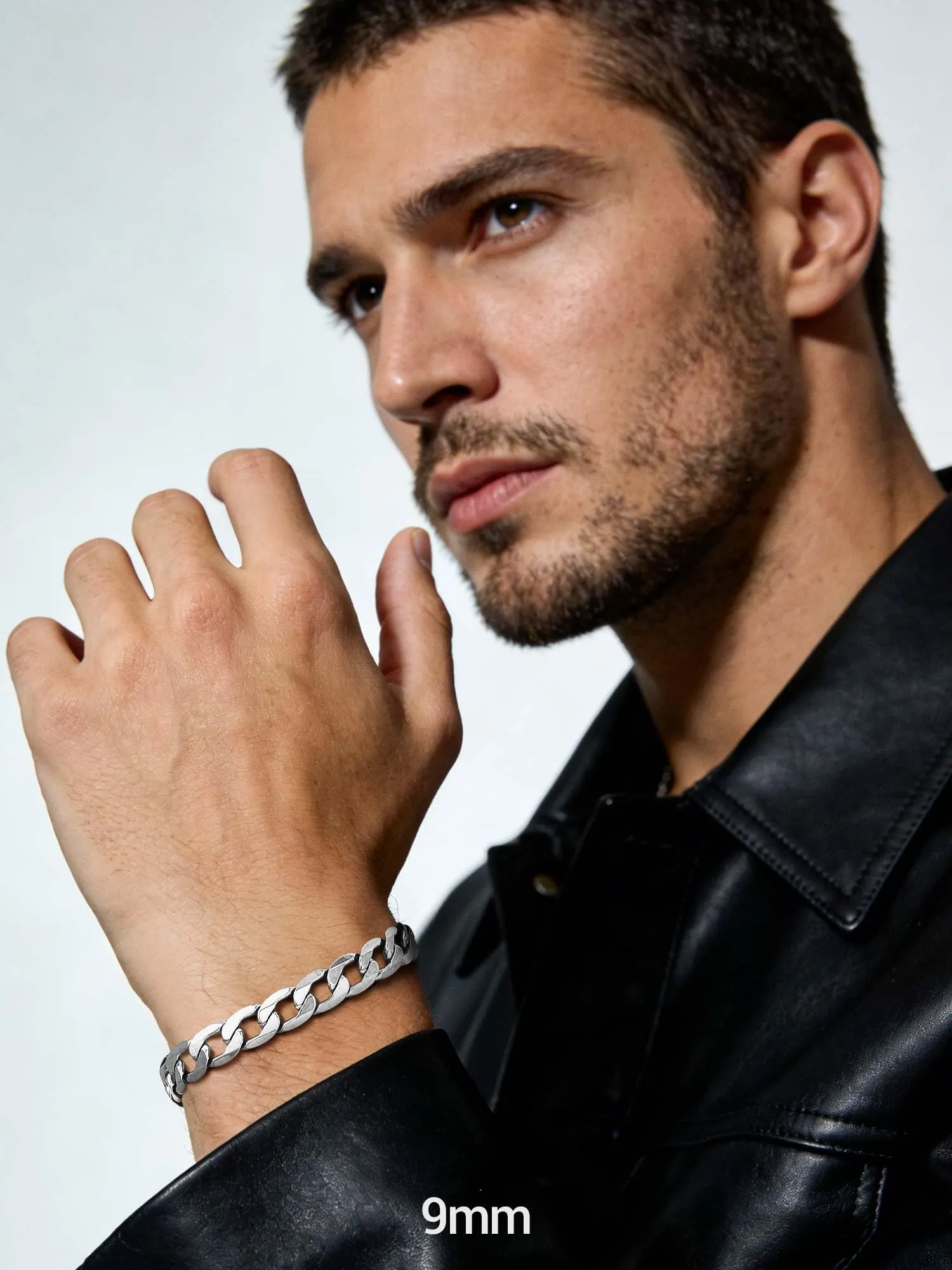 PROSTEEL Bracciale da uomo in acciaio inox a maglie pesanti, 9mm, 23cm, Argento - immagine 2