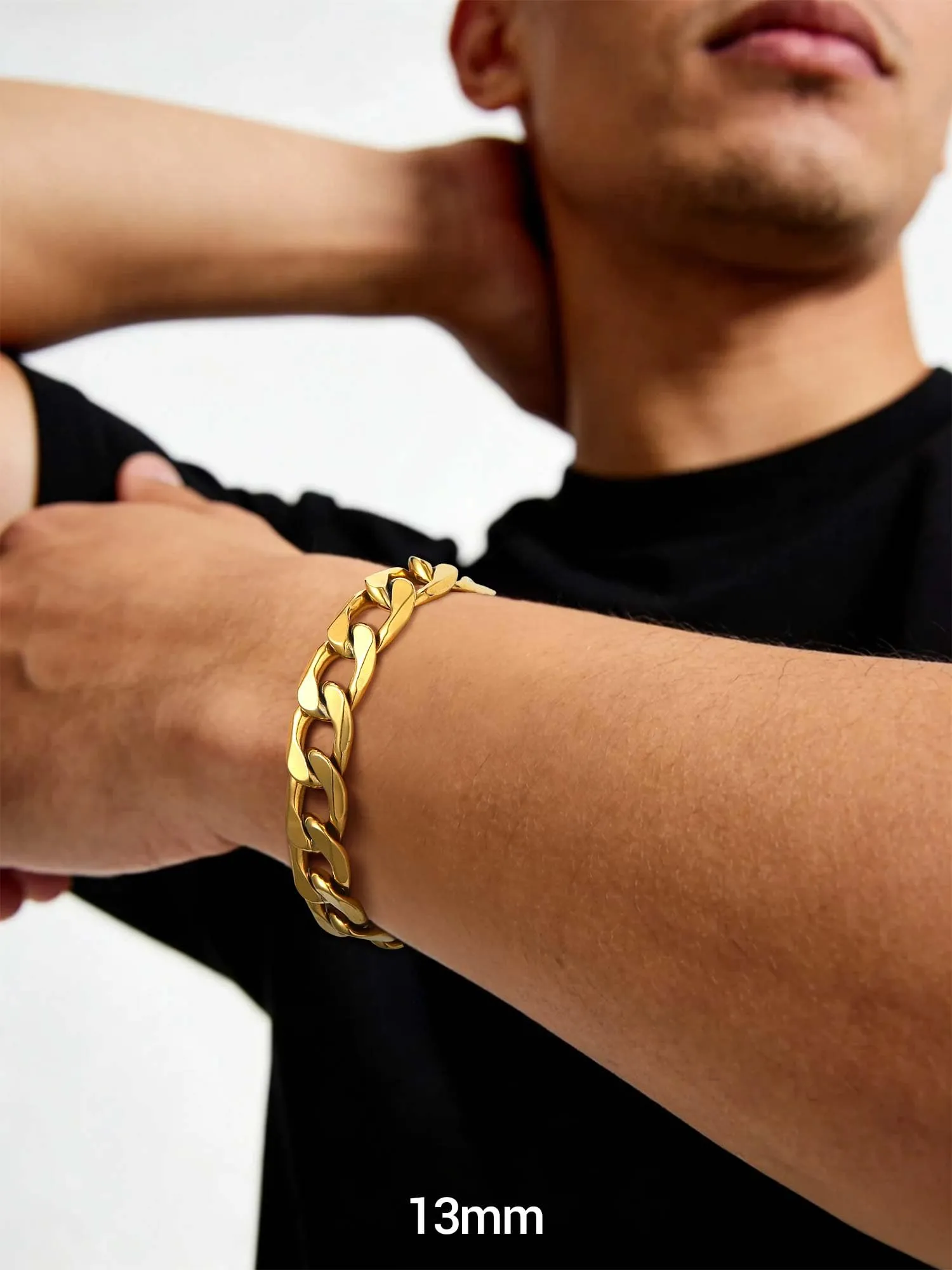 PROSTEEL Bracciale Uomo Catena Cubana Oro 13mm - immagine 4