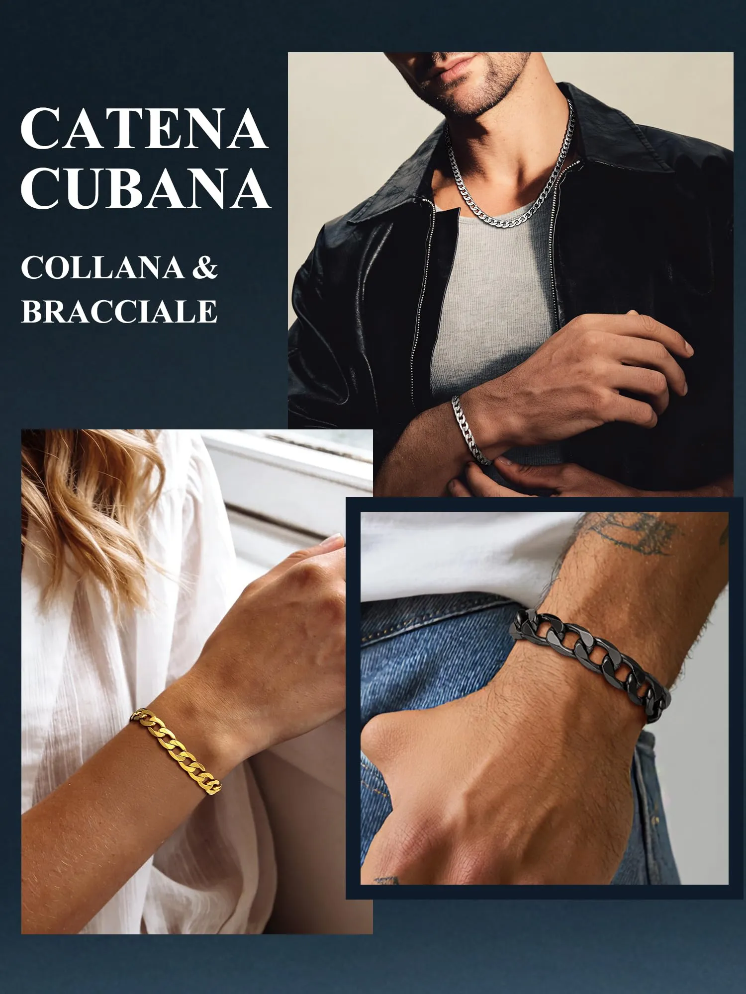PROSTEEL Bracciale Uomo Catena Cubana Oro 13mm - immagine 7
