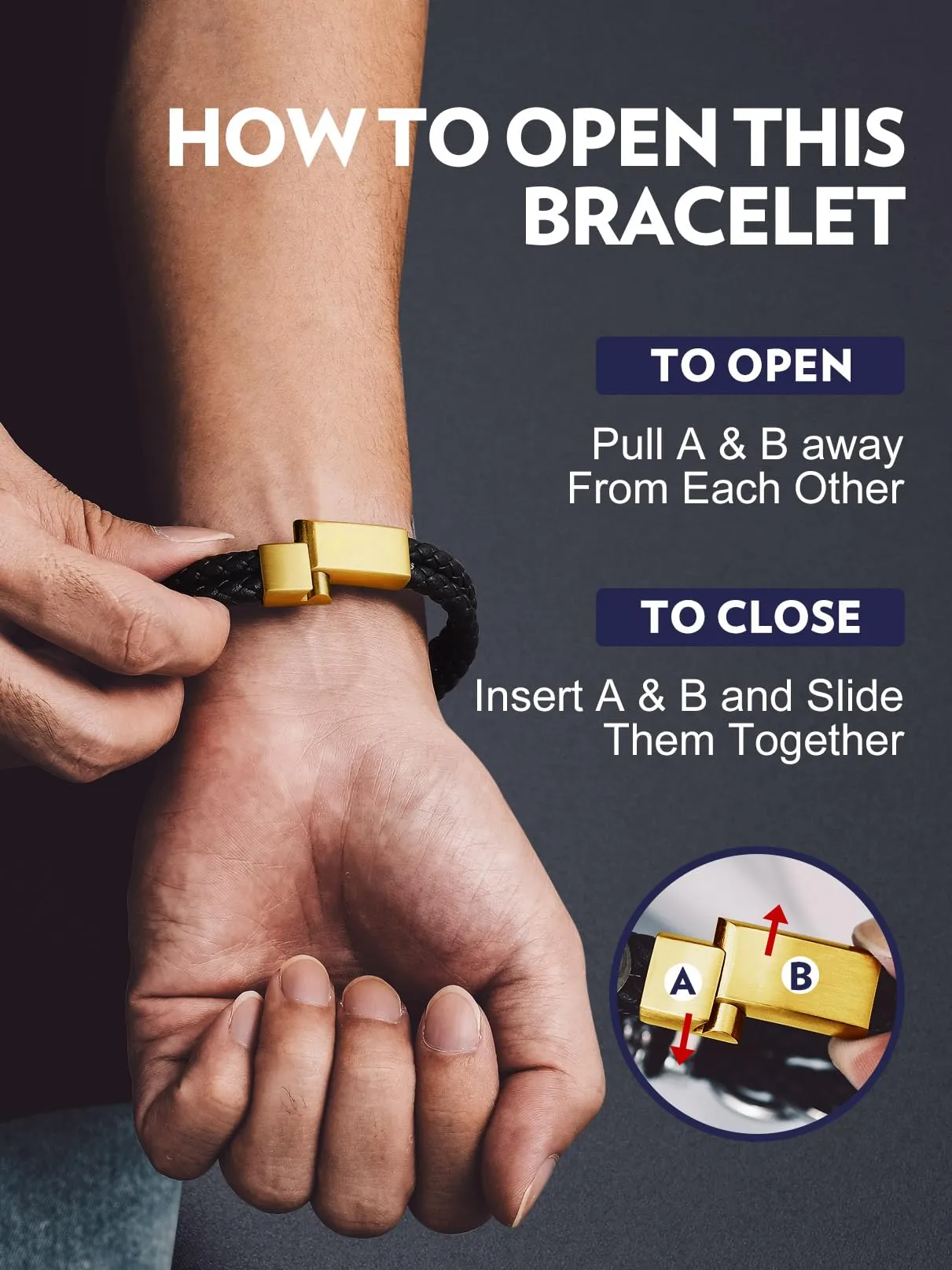 Bandmax Bracciale Uomo in Pelle con Bussola Vichinga e Triquetra Celtica, Oro, 23 cm - immagine 6