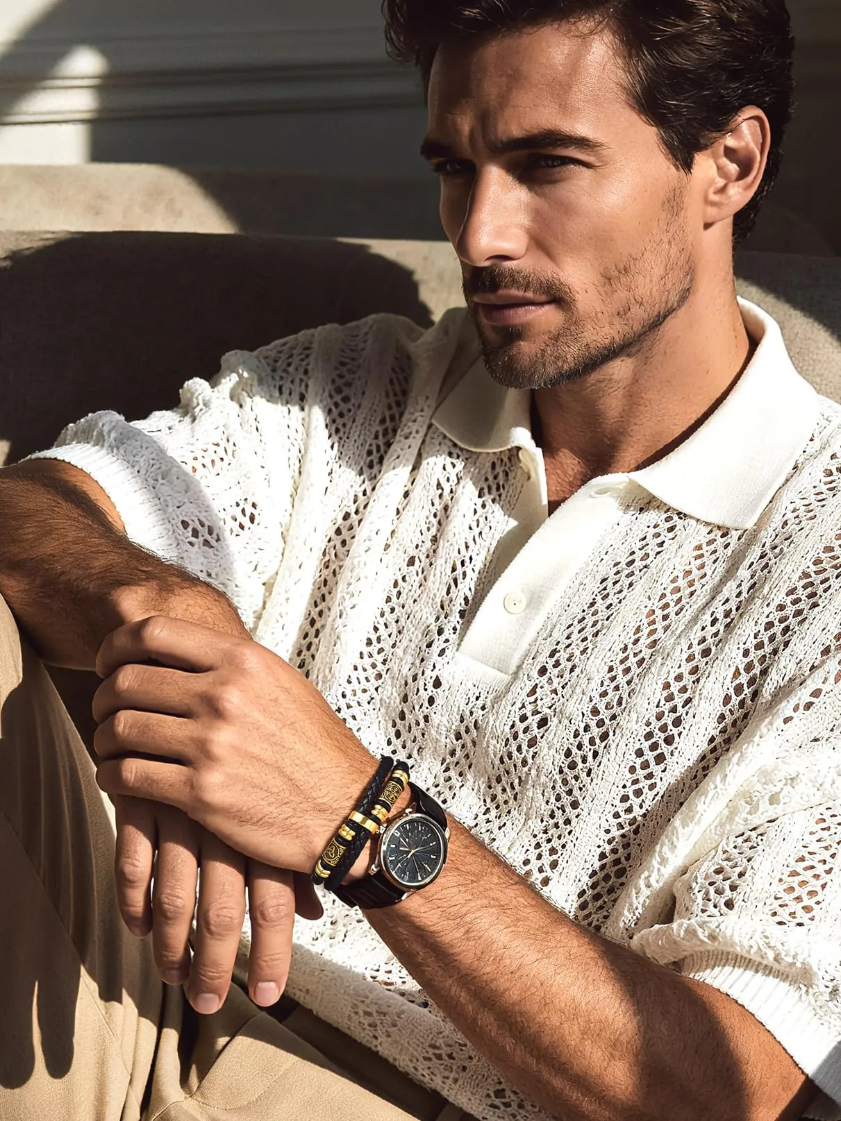 Bandmax Bracciale Uomo in Pelle con Bussola Vichingo e Triquetra Celtica, Oro, 19 cm - immagine 2