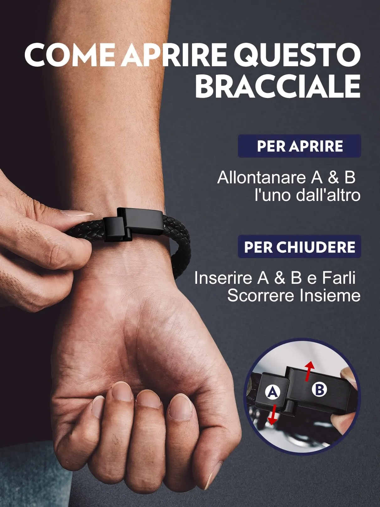 Bandmax Bracciale Uomo in Pelle con Bussola Vichingo e Triquetra Celtica, Nero, 25 cm - immagine 5