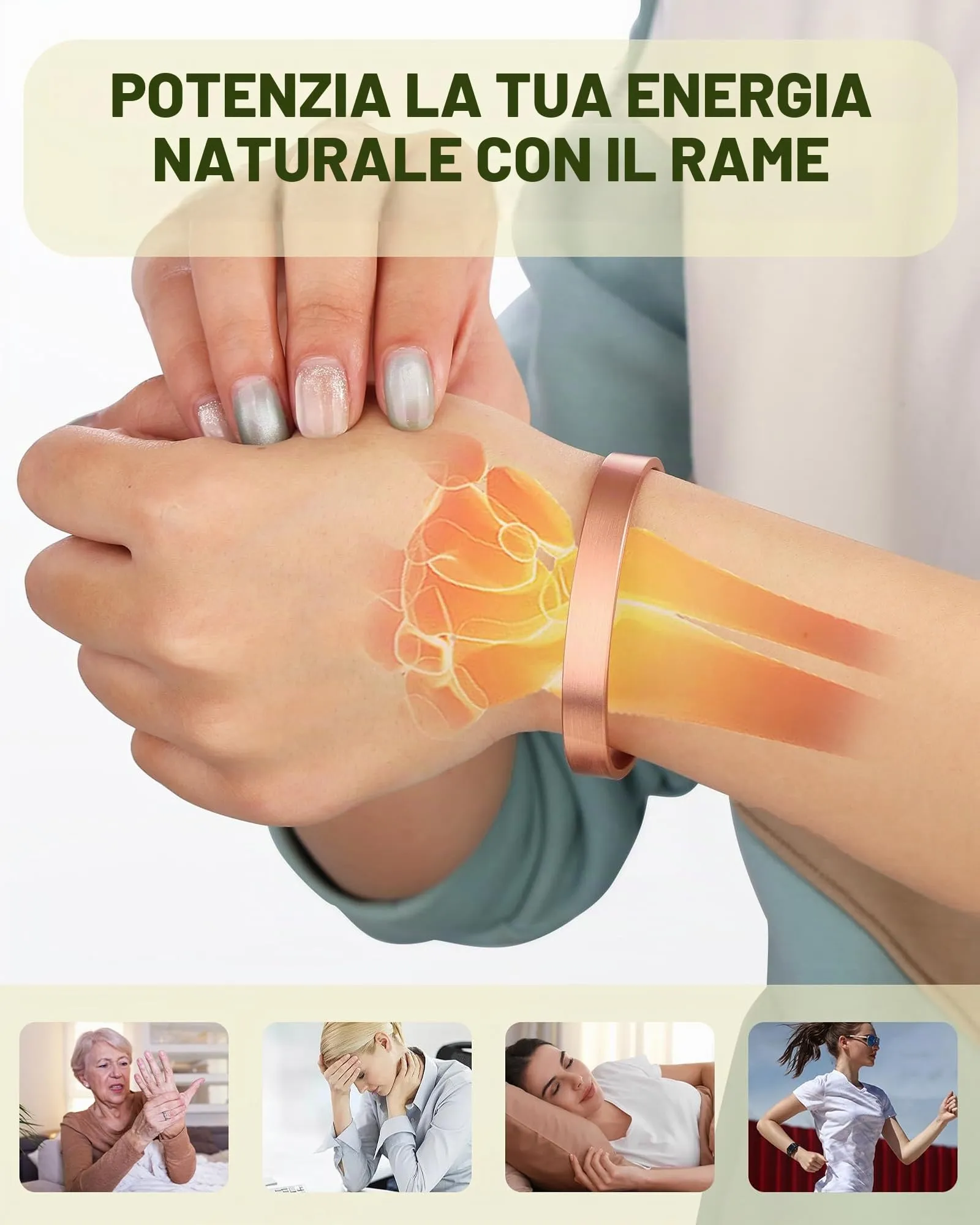 MagEnergy Bracciale in rame puro martellato vintage, 100% rame massiccio, Taglia unica - immagine 6