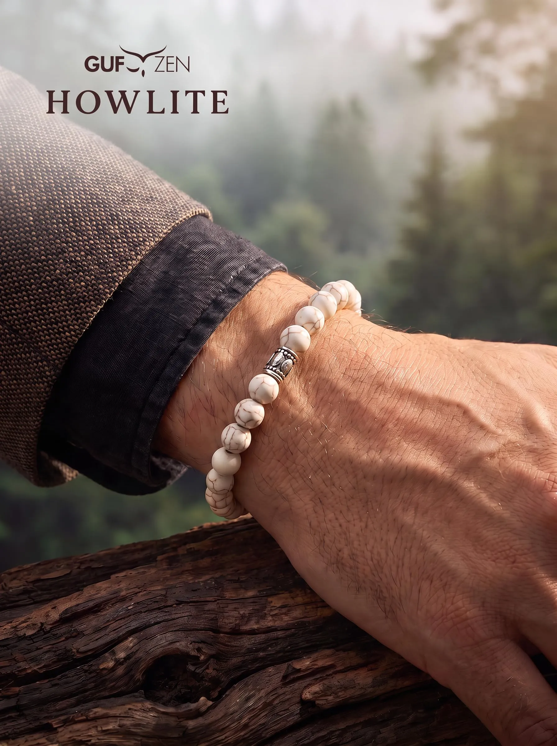 GufoZen Bracciale Pietre Naturali 8mm Howlite per Uomo e Donna - immagine 4