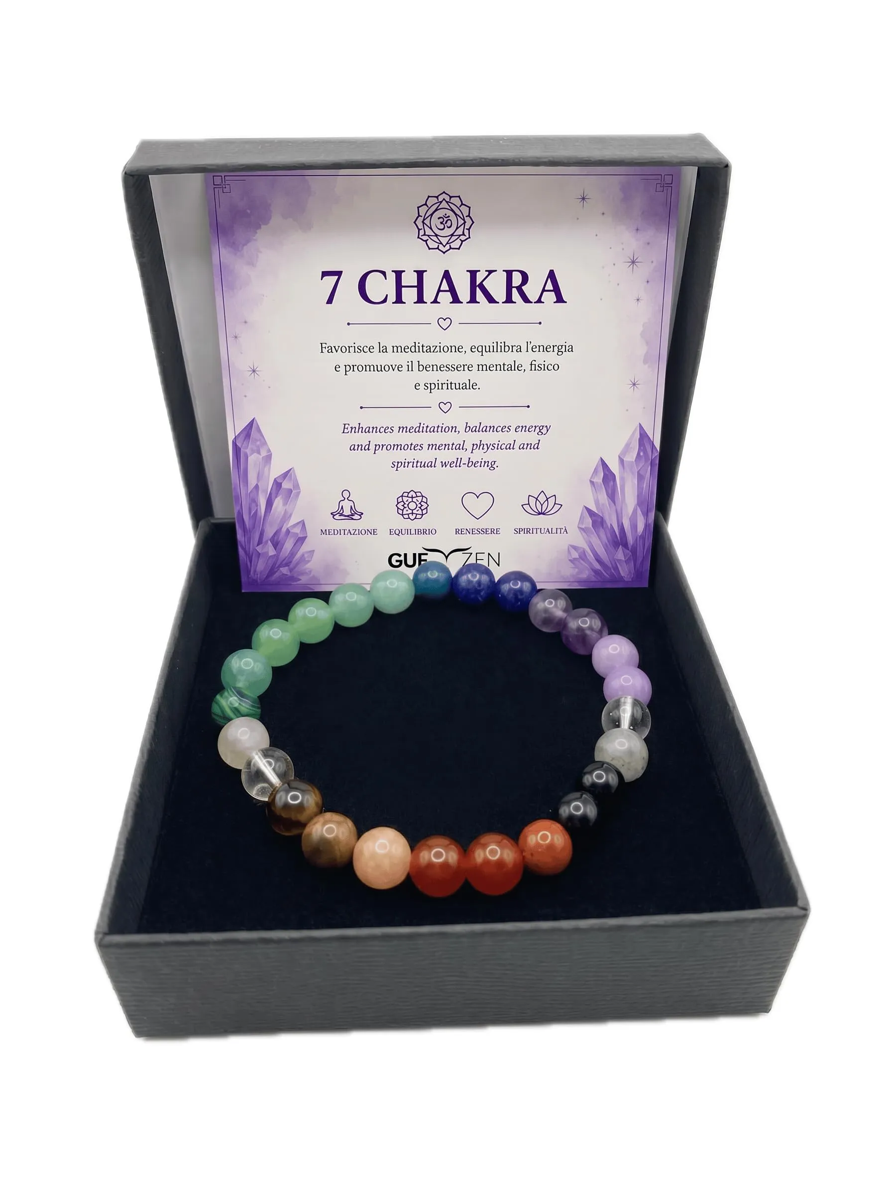 GufoZen Bracciale Pietre Naturali 8mm 7 Chakra per Uomo e Donna - immagine 1