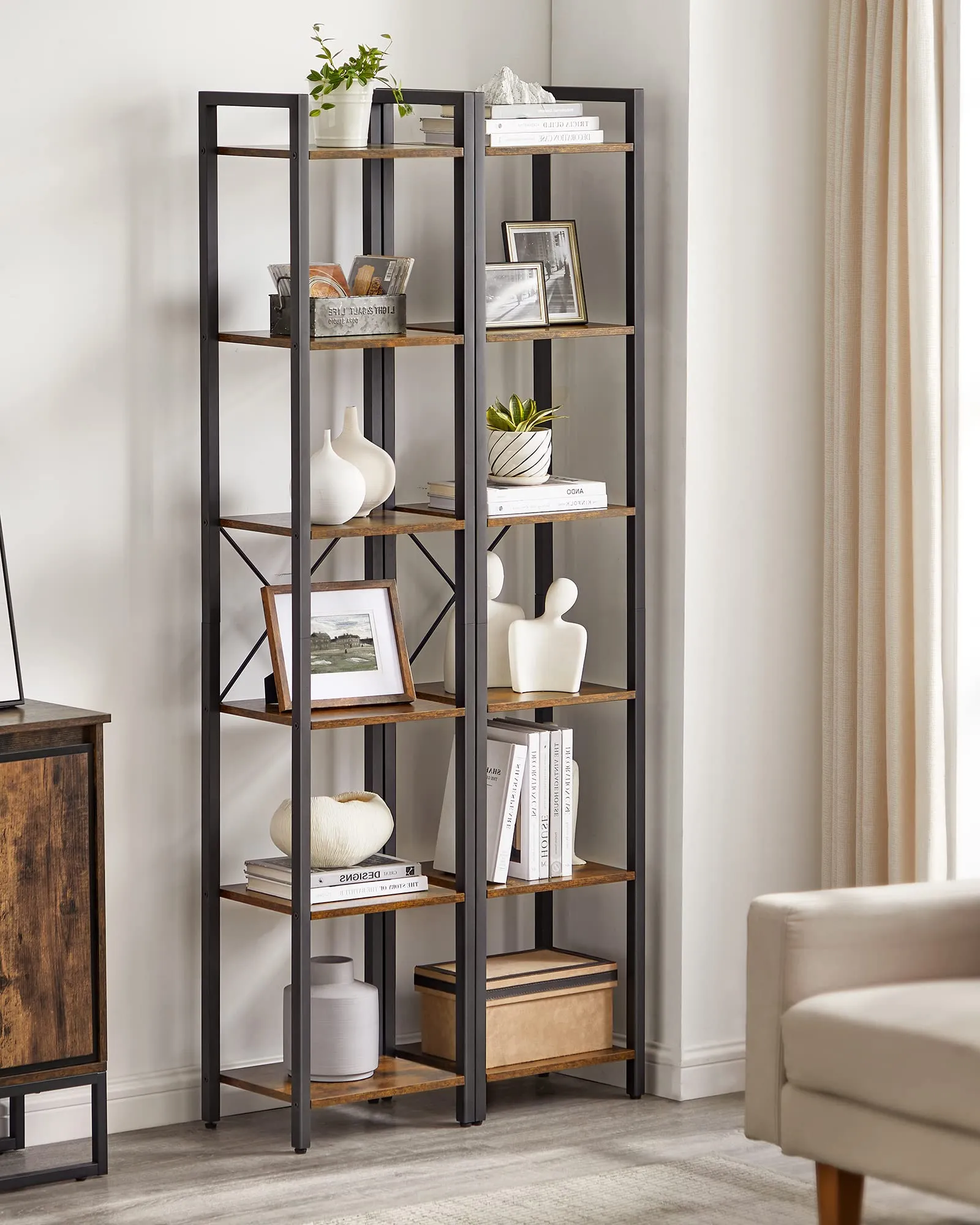 VASAGLE Scaffale a 6 Ripiani, 30 x 40 x 186 cm, Marrone Vintage e Nero Inchiostro, LLS101B01 - immagine 3