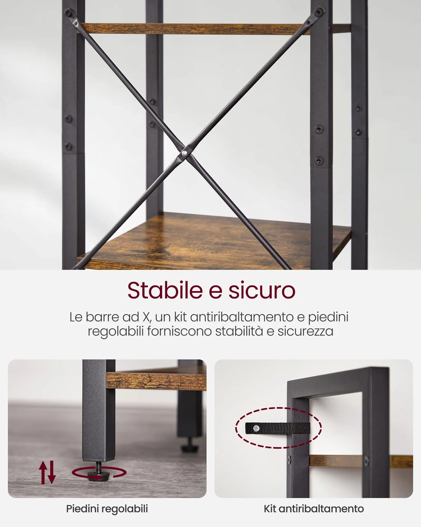 VASAGLE Scaffale a 6 Ripiani, 30 x 40 x 186 cm, Marrone Vintage e Nero Inchiostro, LLS101B01 - immagine 4