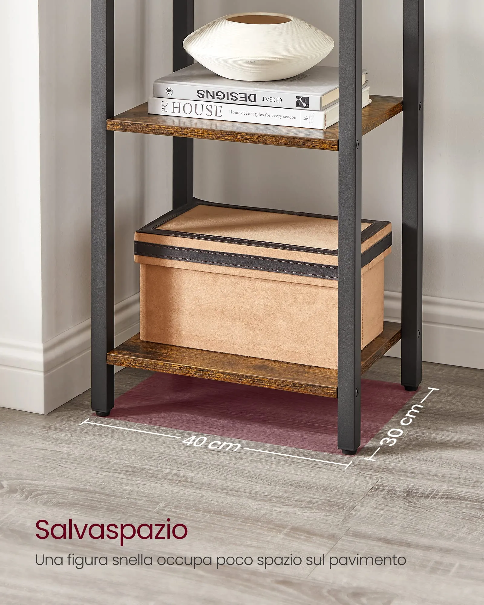 VASAGLE Scaffale a 6 Ripiani, 30 x 40 x 186 cm, Marrone Vintage e Nero Inchiostro, LLS101B01 - immagine 5
