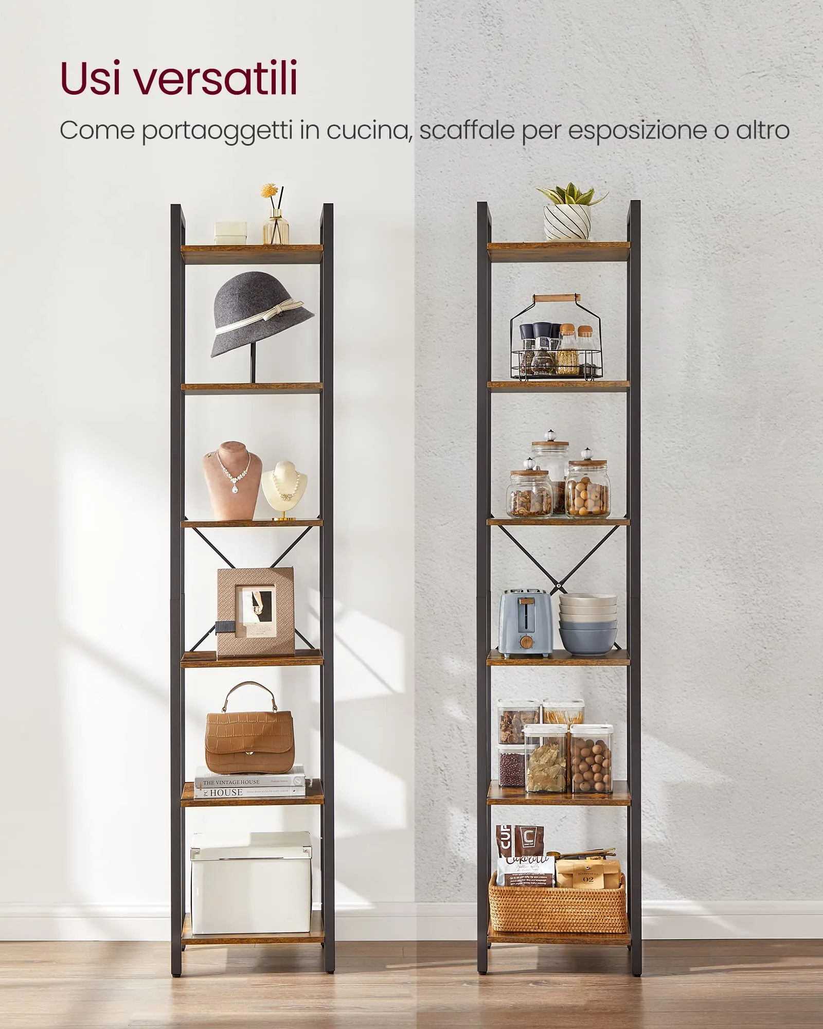 VASAGLE Scaffale a 6 Ripiani, 30 x 40 x 186 cm, Marrone Vintage e Nero Inchiostro, LLS101B01 - immagine 9