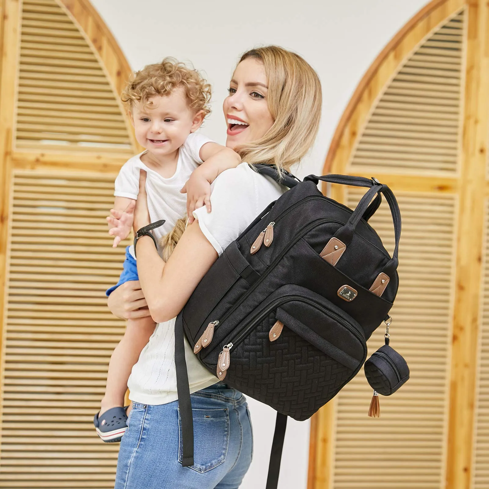 Dikaslon Zainetto Fasciatoio Multifunzione con Fasciatoio Portatile e Cinturini per Passeggino, Nero - immagine 6