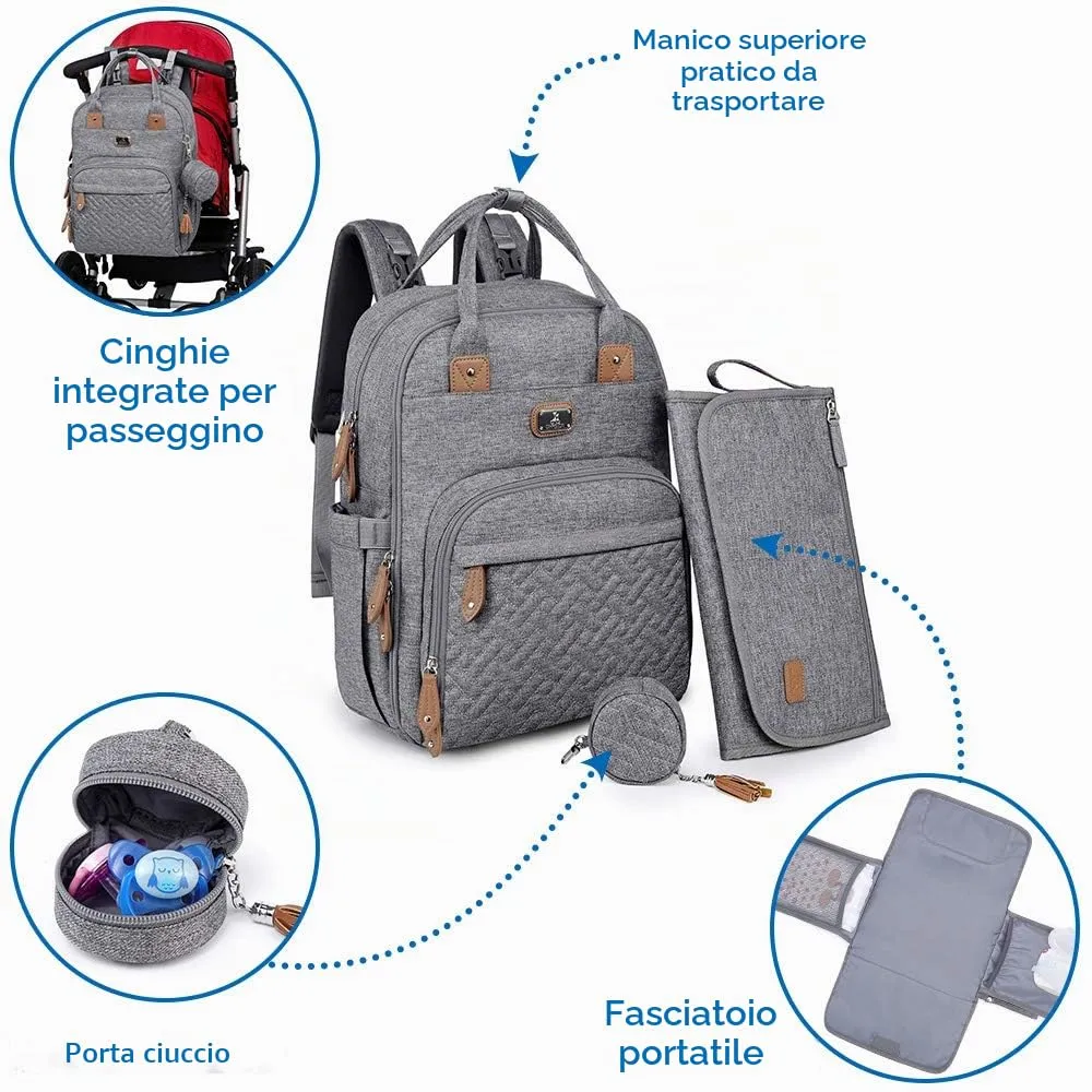 Dikaslon Zainetto Fasciatoio Multifunzione con Fasciatoio Portatile e Porta Ciuccio, Grigio - immagine 2