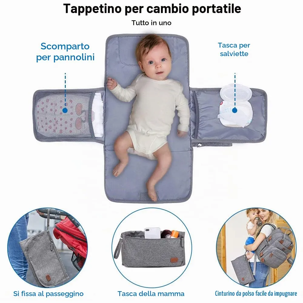 Dikaslon Zainetto Fasciatoio Multifunzione con Fasciatoio Portatile e Porta Ciuccio, Grigio - immagine 5