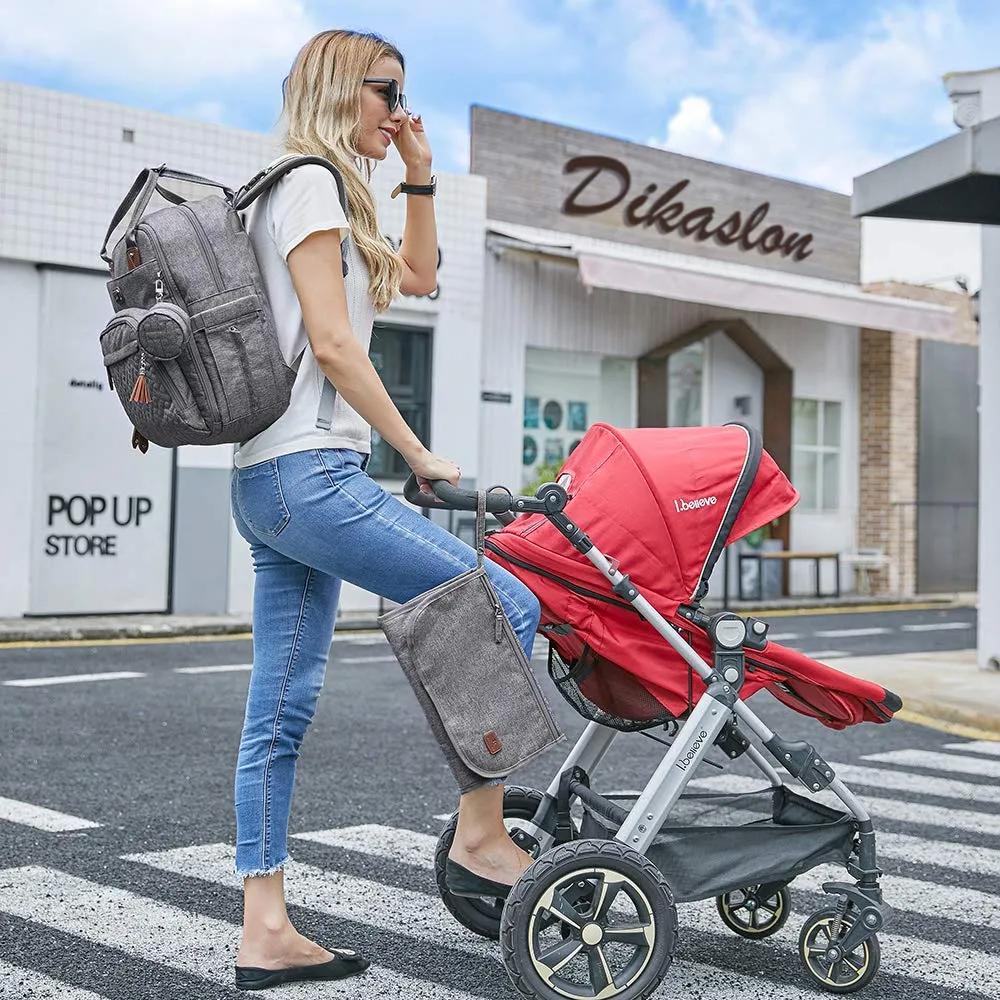 Dikaslon Zainetto Fasciatoio Multifunzione con Fasciatoio Portatile e Porta Ciuccio, Grigio - immagine 6