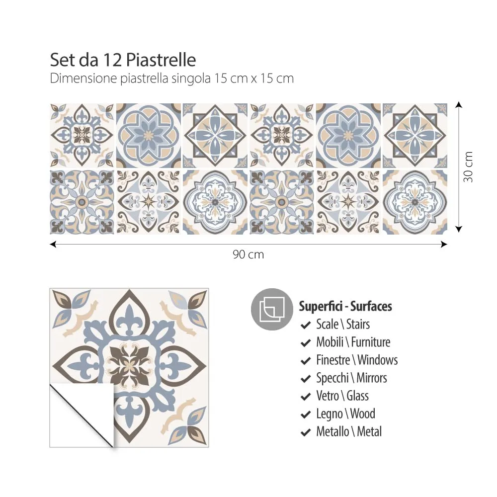RE-COVERTILES Adesivi Piastrelle in PVC per Cucina e Bagno, 12 Pezzi 15x15 cm, PS00023 - immagine 3