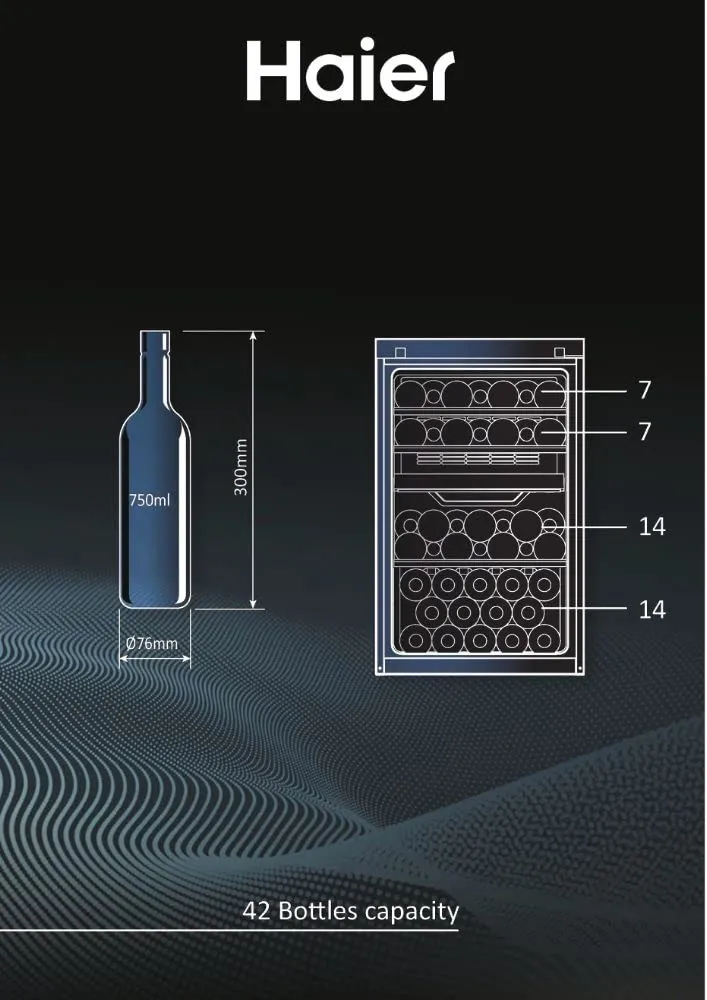Haier Wine Bank 50 Serie 7 Cantinetta Vino 42 Bottiglie Doppia Zona Nera HWS42GDAU1 - immagine 3