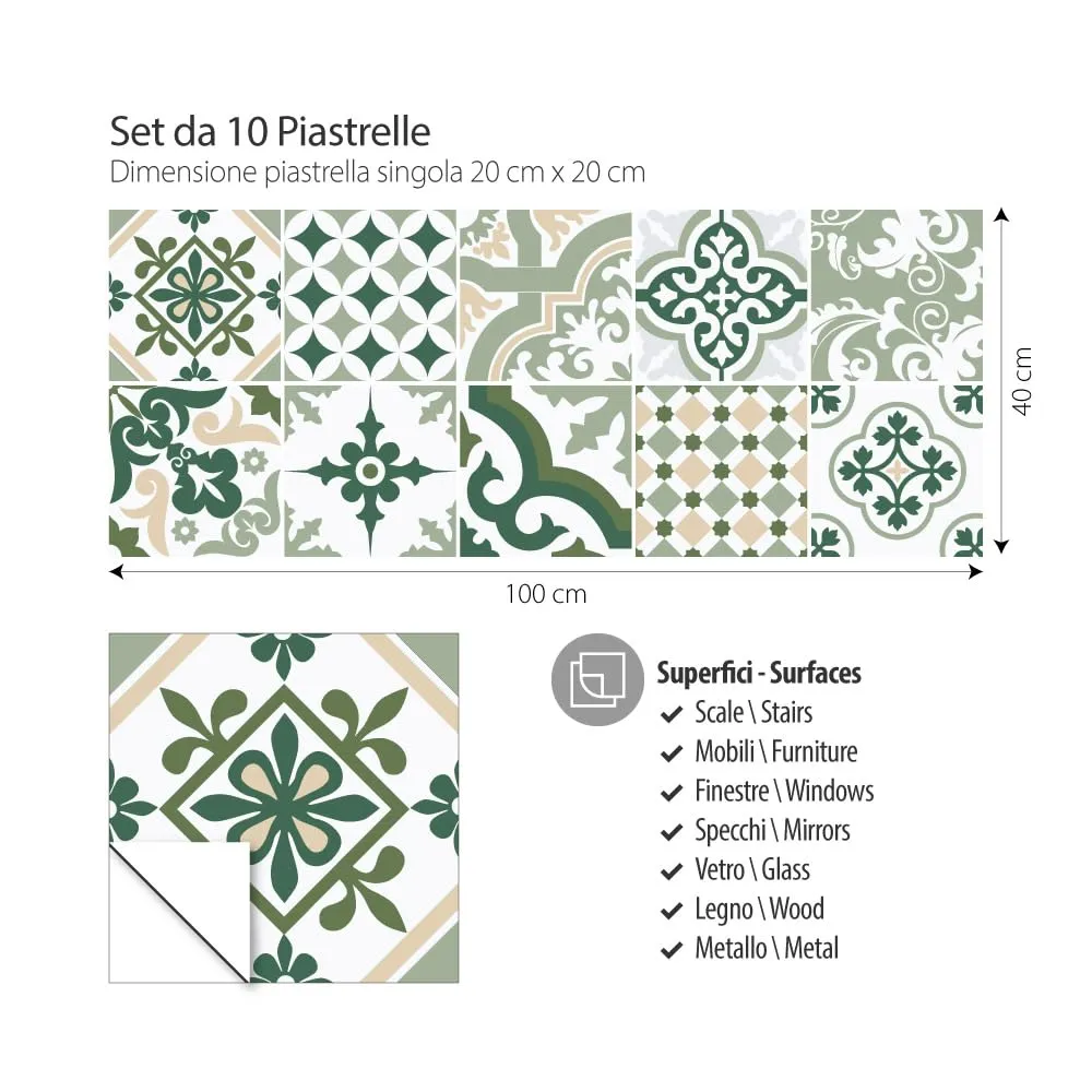 RE-COVERTILES Adesivi Piastrelle in PVC per Cucina e Bagno, 10 Pezzi 20x20 cm, PS00090 - immagine 3