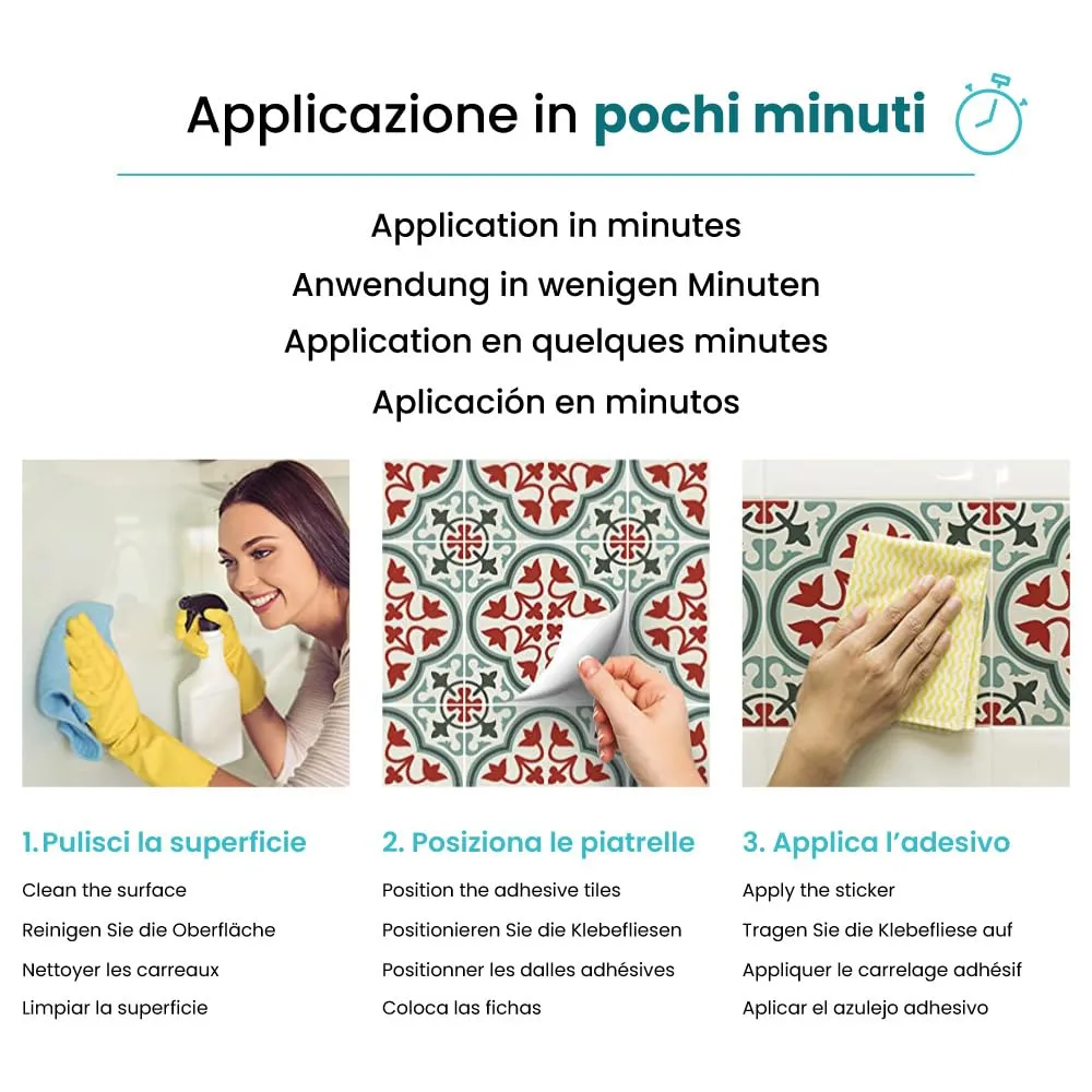 RE-COVERTILES Adesivi Piastrelle in PVC per Cucina e Bagno, 10 Pezzi 20x20 cm, PS00090 - immagine 4