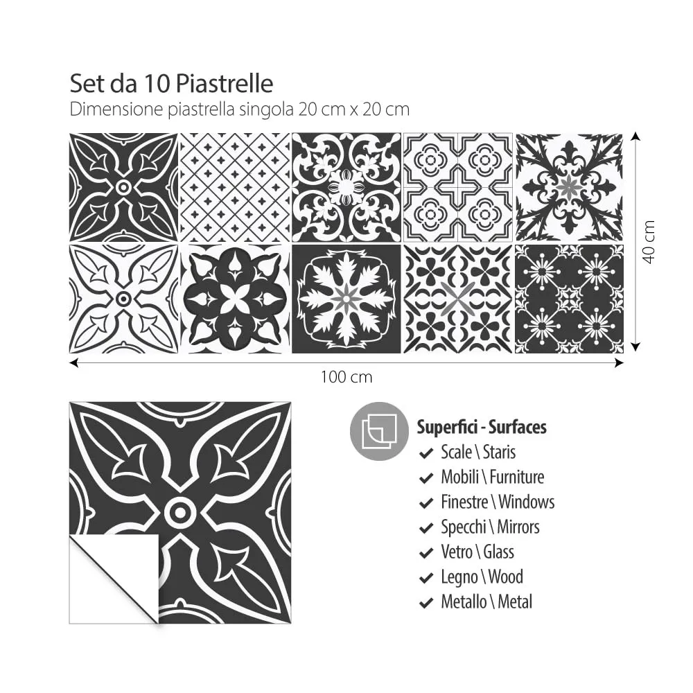 RE-COVERTILES Adesivi Piastrelle in PVC per Cucina e Bagno, 10 Pezzi 20x20 cm, PS00008 - immagine 3