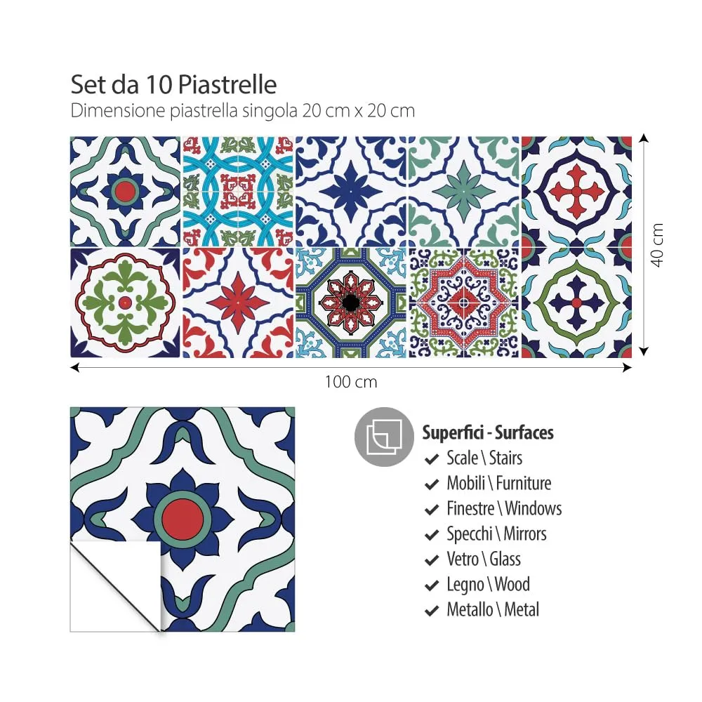 RE-COVERTILES Adesivi Piastrelle in PVC per Cucina e Bagno, 10 Pezzi 20x20 cm, PS00036 - immagine 3