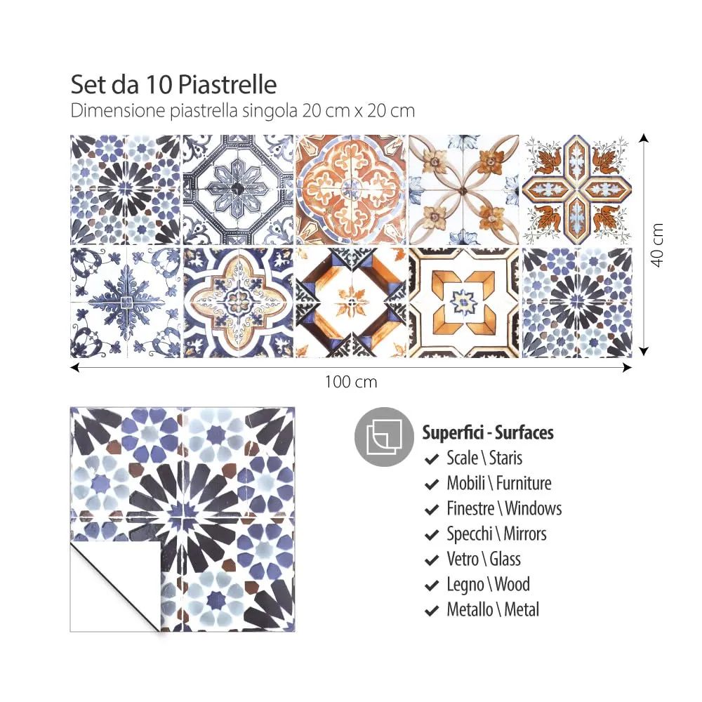 RE-COVERTILES Adesivi Piastrelle in PVC per Cucina e Bagno, 10 Pezzi 20x20 cm, PS00001 - immagine 3