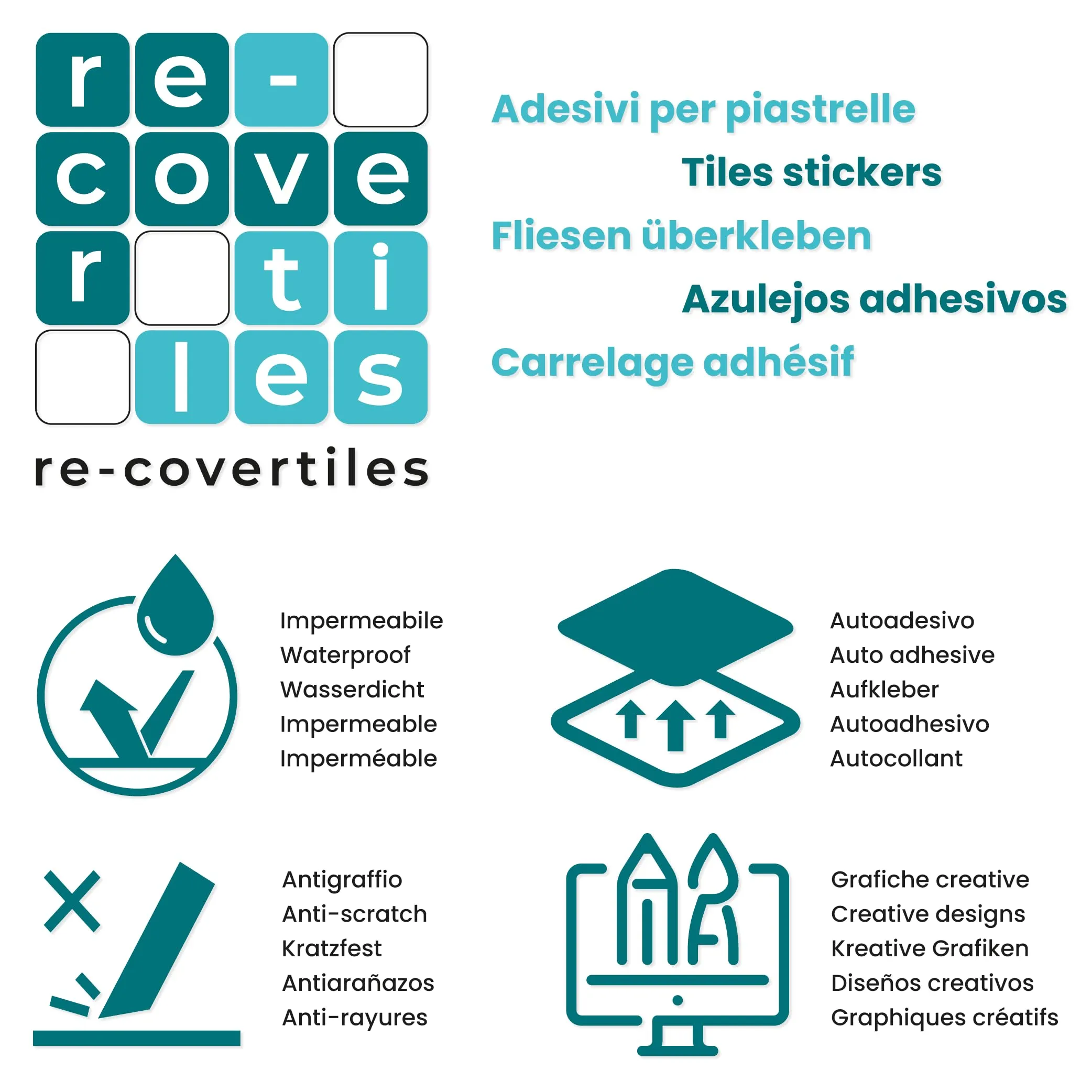 RE-COVERTILES Adesivi Piastrelle in PVC per Cucina e Bagno, 10 Pezzi 20x20 cm, PS00001 - immagine 5
