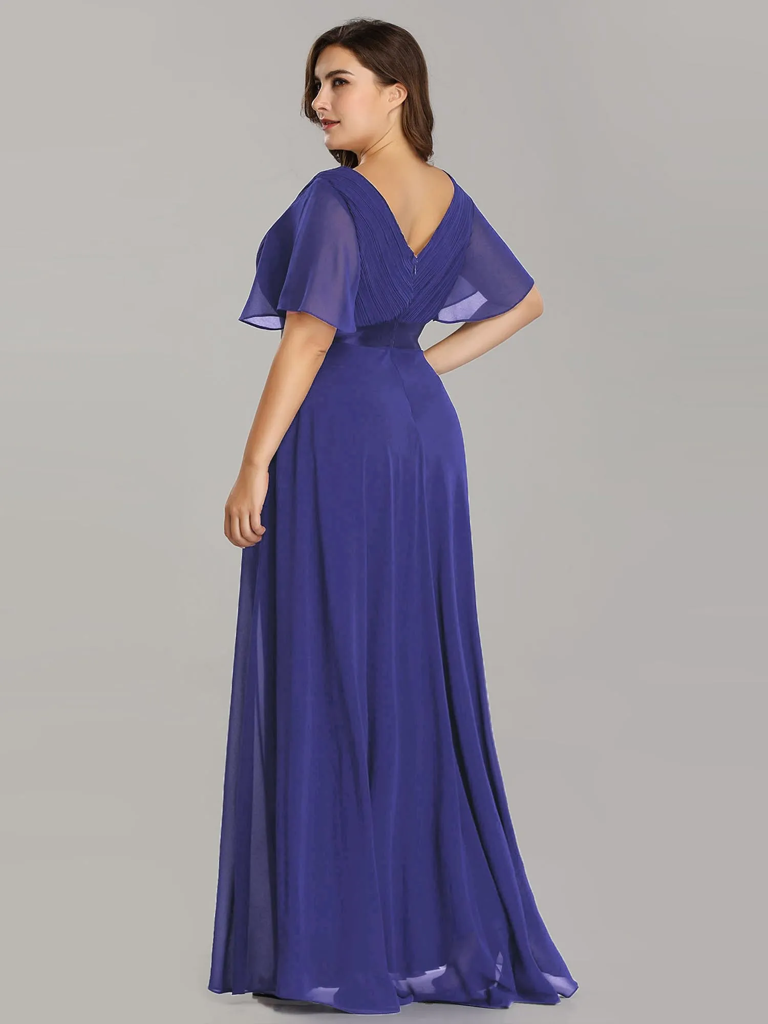 Ever-Pretty Vestito da Cerimonia Donna Stile Impero Linea ad A Scollo a V Maniche Corte Lungo Blu Reale 52EU - immagine 2
