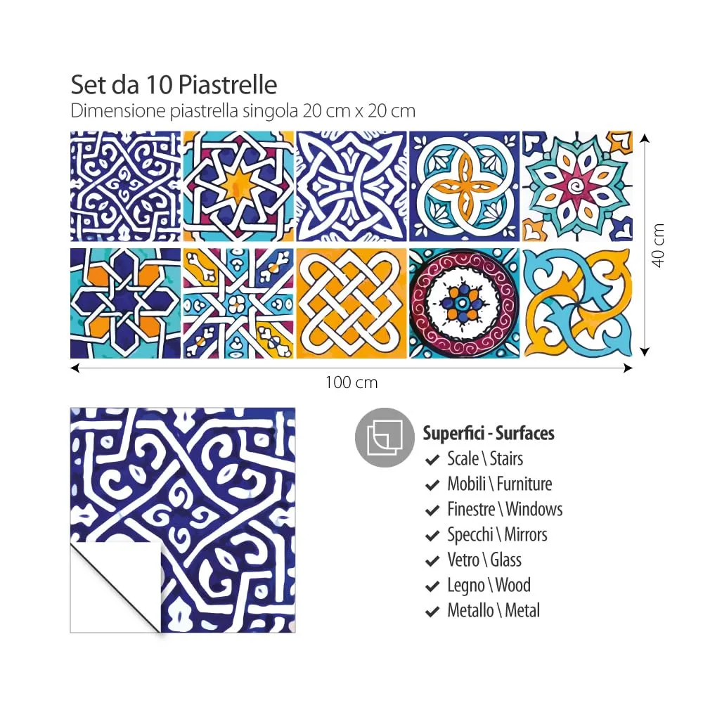 RE-COVERTILES Adesivi Piastrelle in PVC per Cucina e Bagno, 10 Pz 20x20 cm, PS00033 - immagine 5