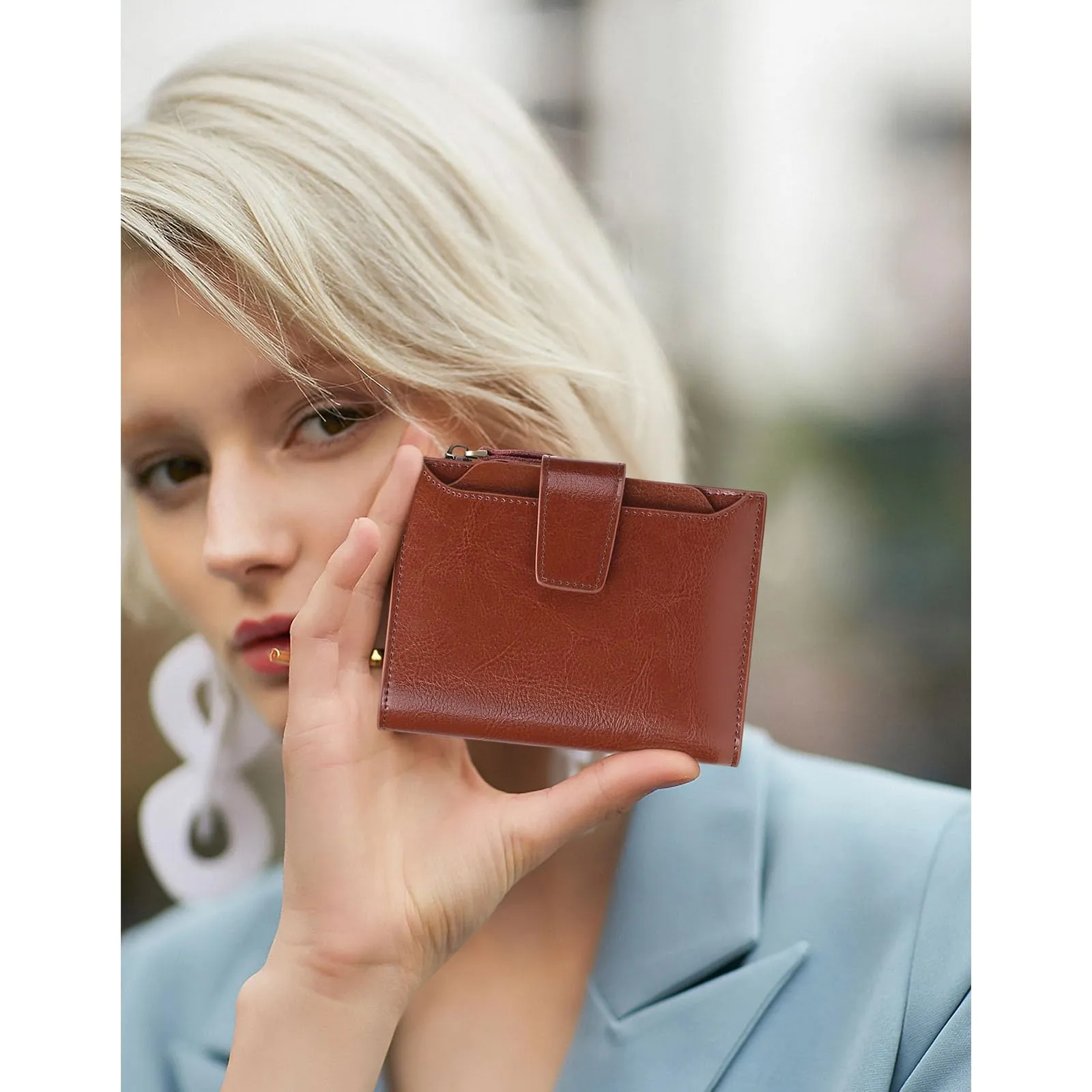 SENDEFN Portafoglio Donna in Pelle Vera Piccolo con RFID, 14 Slot per Carte e Portamonete con Cerniera - immagine 8