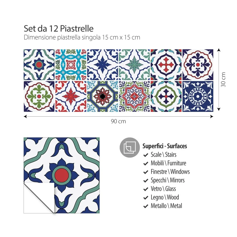 RE-COVERTILES Adesivi Piastrelle in PVC per Cucina e Bagno, 12 Pz 15x15 cm, PS00036 - immagine 3