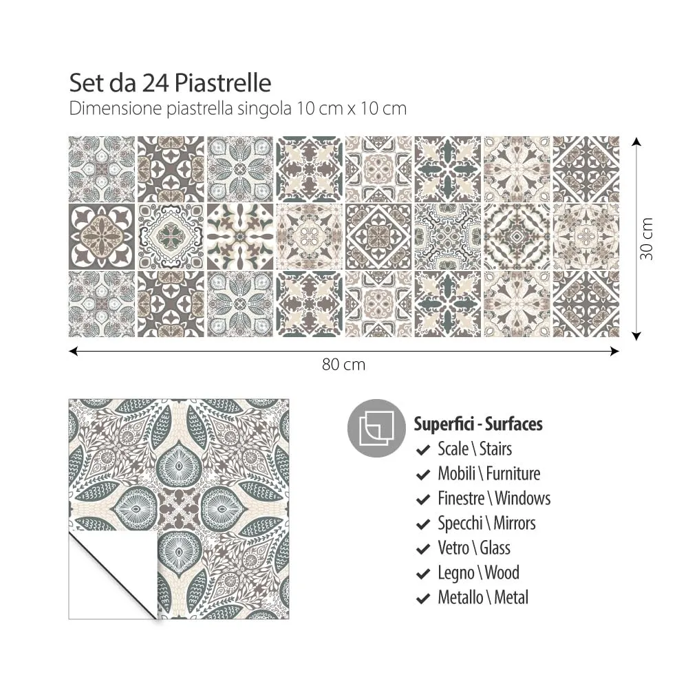 RE-COVERTILES Adesivi Piastrelle in PVC per Cucina e Bagno, 24 Pezzi 10x10 cm, PS00025 - immagine 3