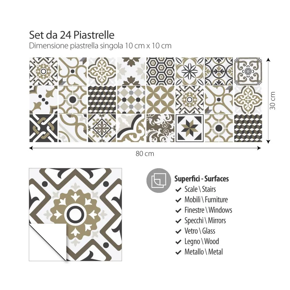 RE-COVERTILES Adesivi Piastrelle in PVC per Cucina e Bagno, 24 Pz 10x10 cm, PS00081 - immagine 3