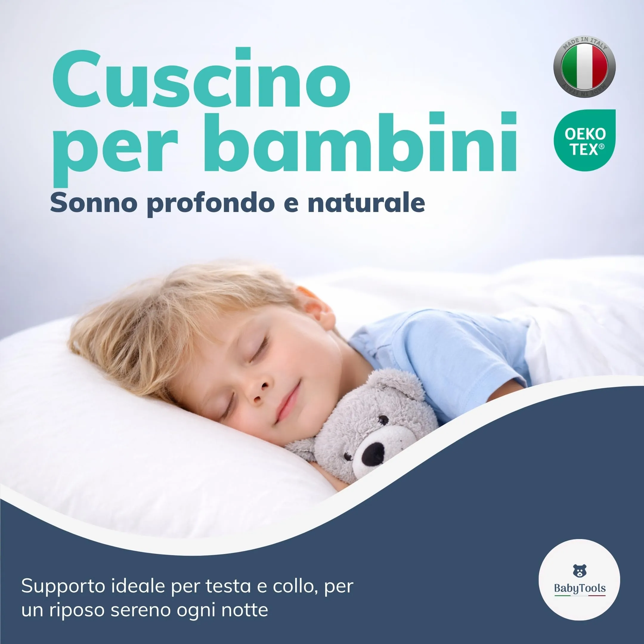 BabyTools Cuscino Lettino Bambino con Federa in Cotone Traspirante Anti-acaro, per Culla e Asilo, 2-4 Anni, Certificato Oeko-Tex, Made in Italy - immagine 2
