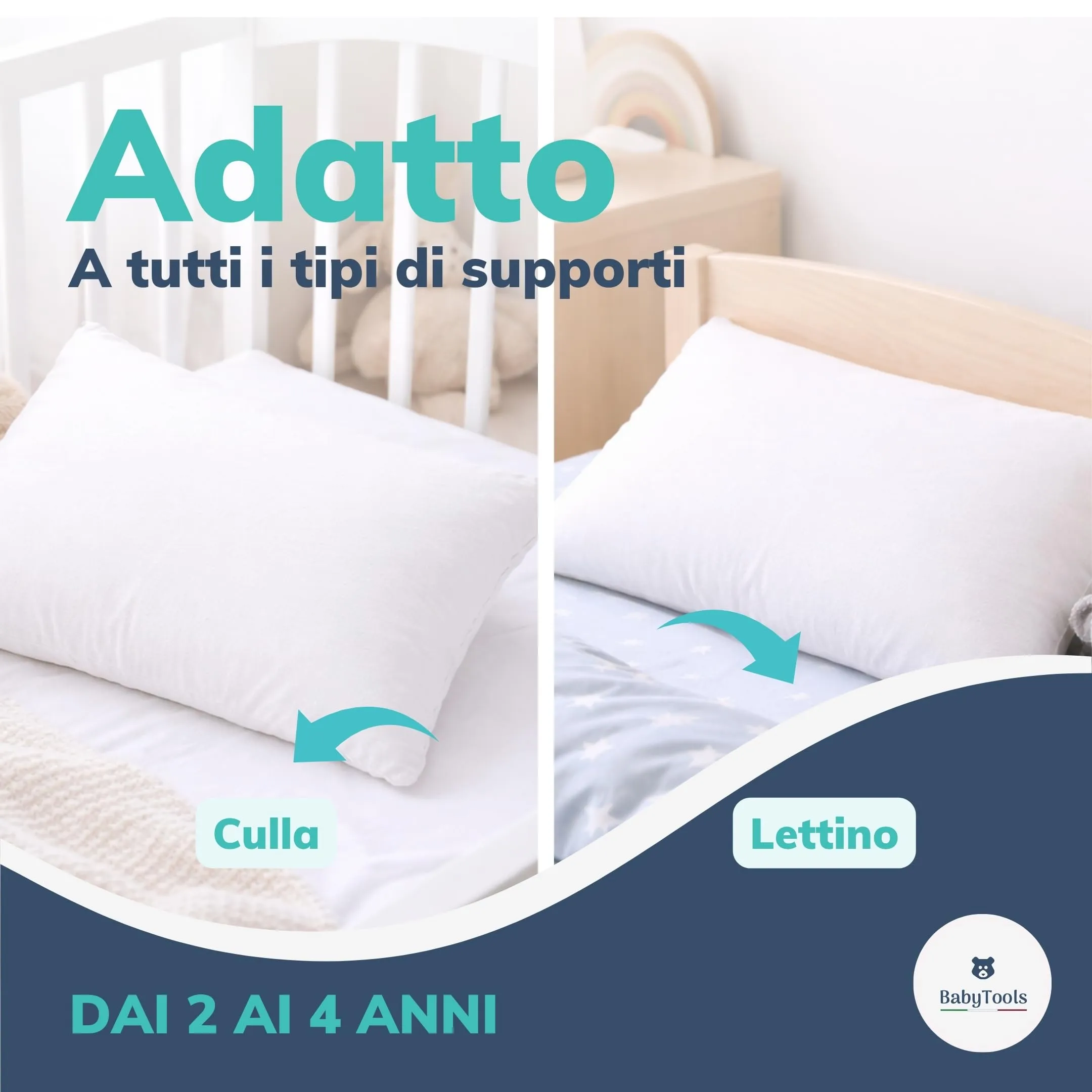BabyTools Cuscino Lettino Bambino con Federa in Cotone Traspirante Anti-acaro, per Culla e Asilo, 2-4 Anni, Certificato Oeko-Tex, Made in Italy - immagine 6