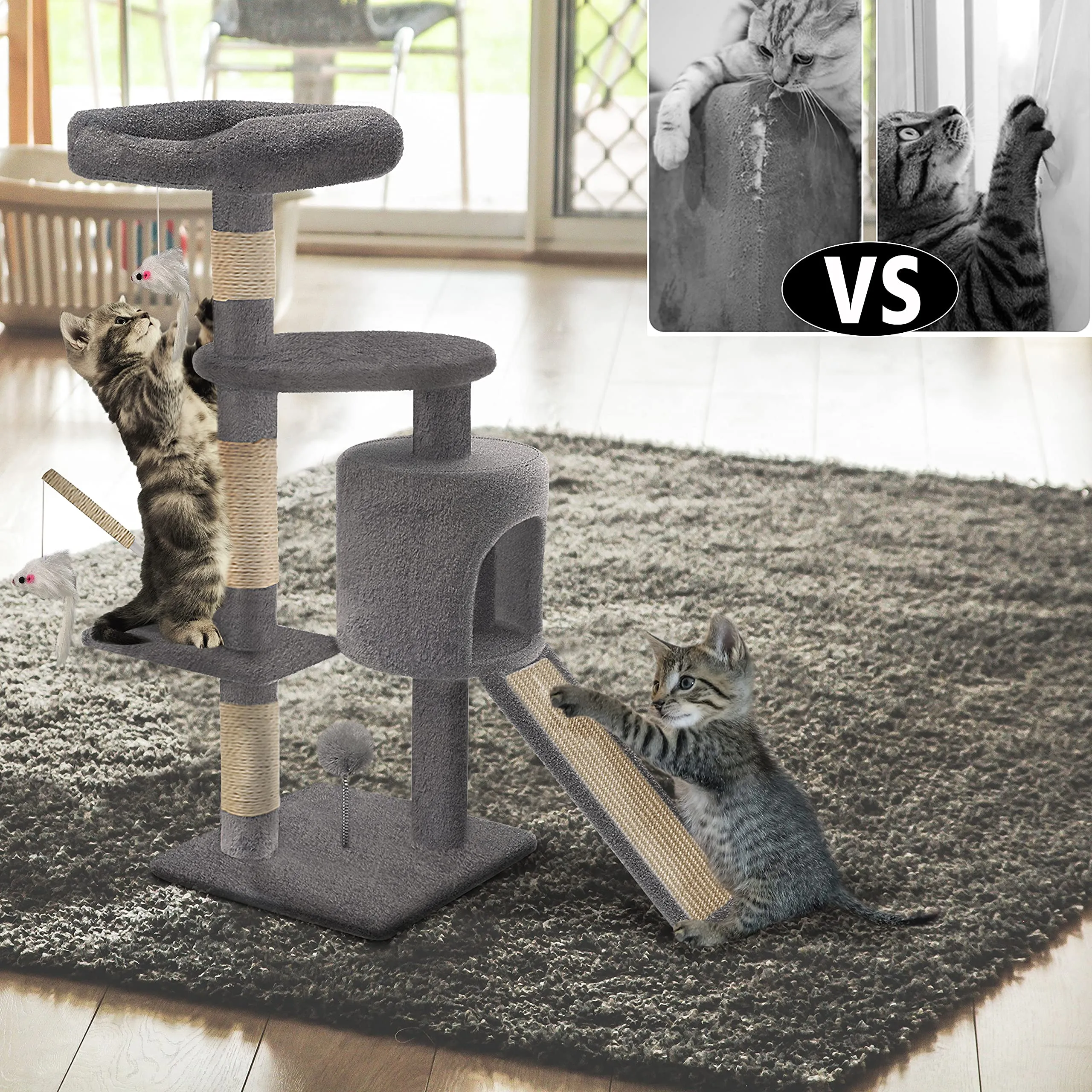 VOUNOT Tiragraffi per Gatti con Cuccia e Sisal, 112cm, Grigio - immagine 6