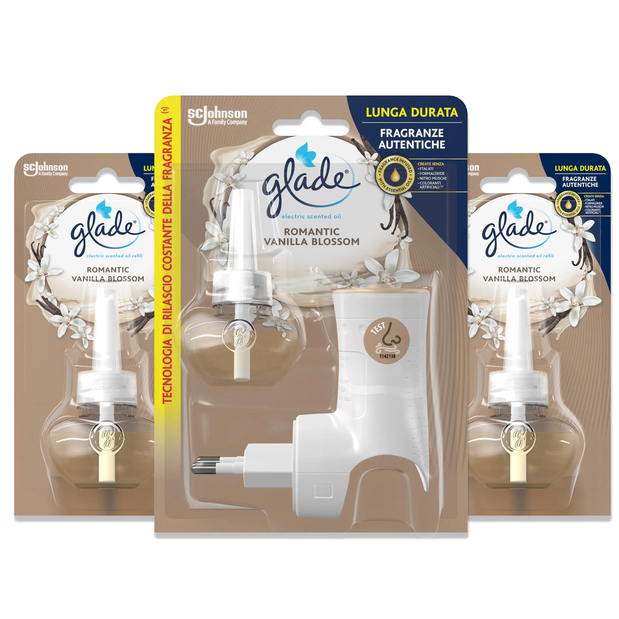 Glade Liquido Elettrico Profumatore per Ambienti con Olii Essenziali, Romantic Vanilla Blossom, 1 Diffusore e 3 Ricariche - immagine 1