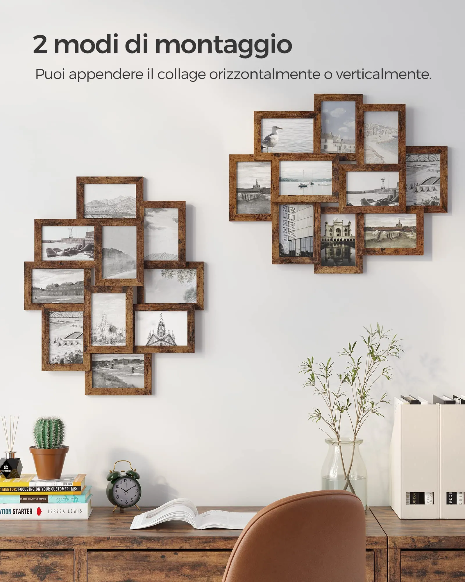 SONGMICS Collage di 10 Cornici per Foto 10 x 15 cm, Marrone Vintage RPF020X01 - immagine 2