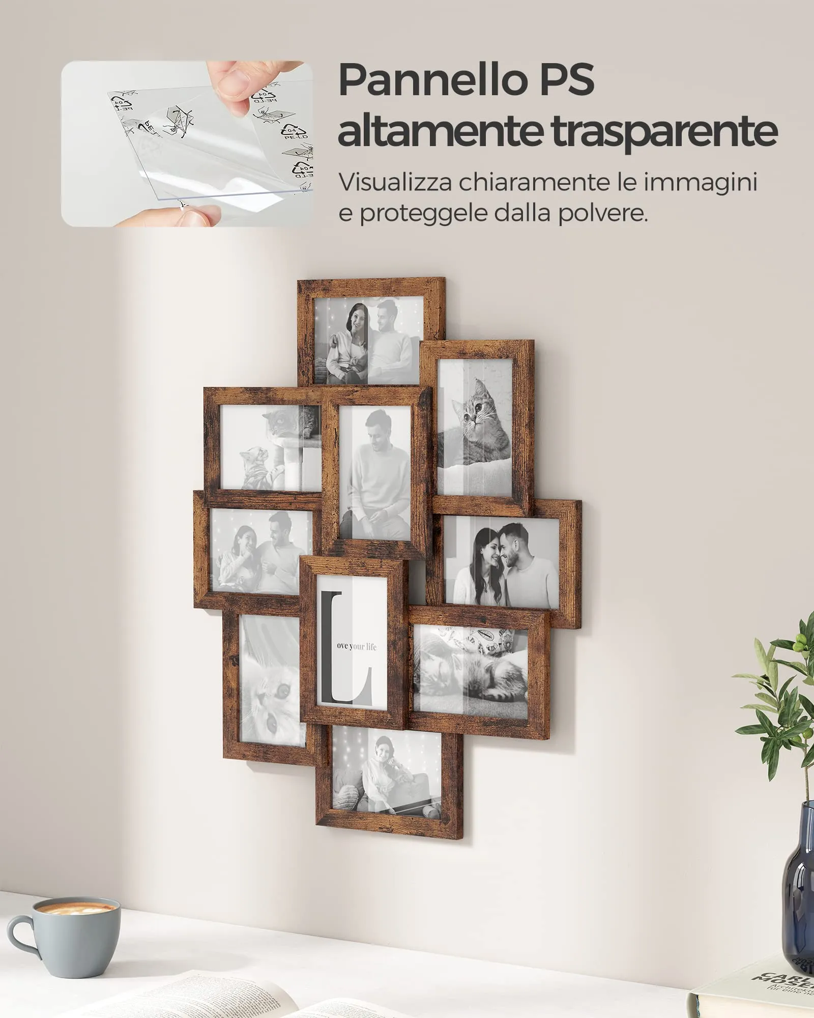 SONGMICS Collage di 10 Cornici per Foto 10 x 15 cm, Marrone Vintage RPF020X01 - immagine 4
