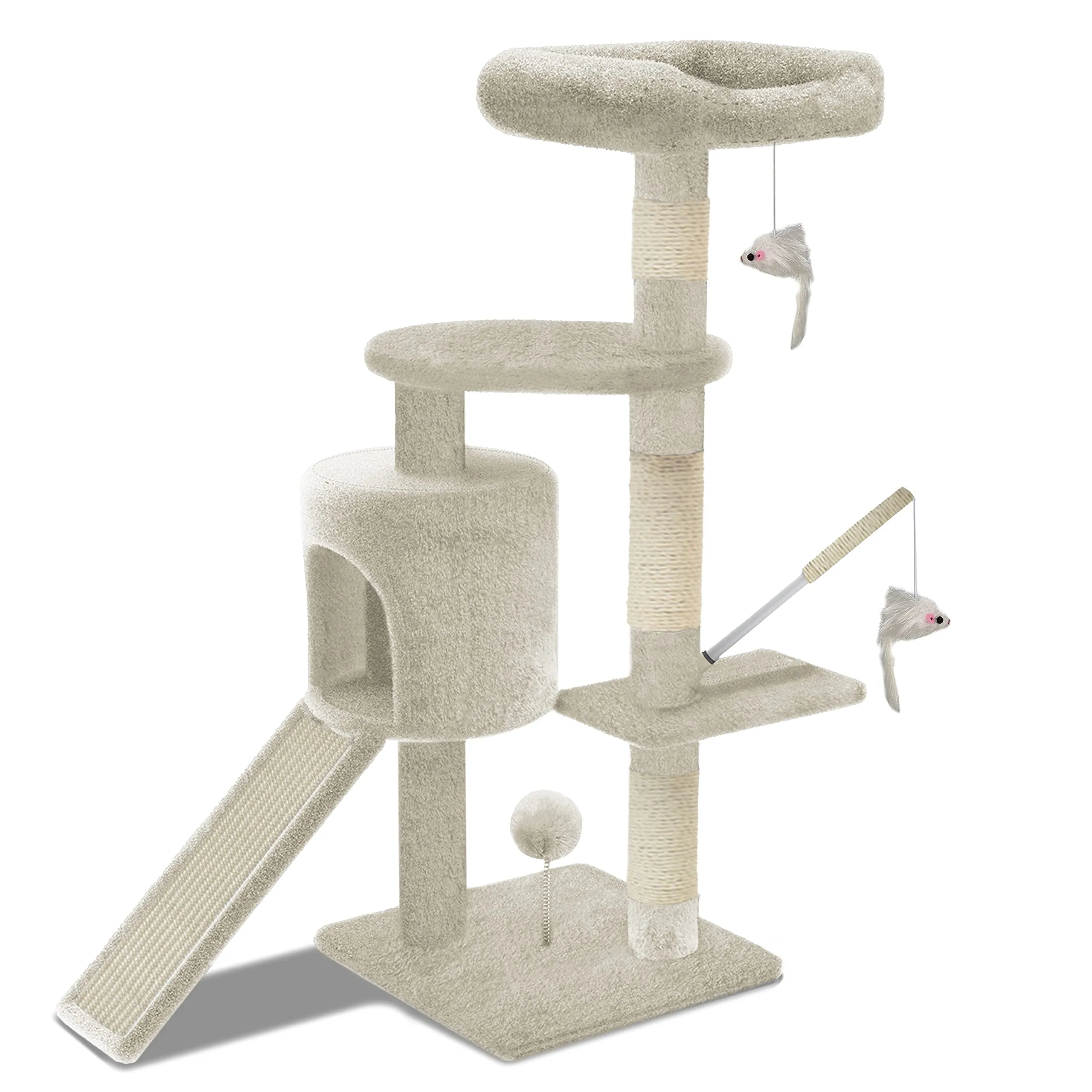 VOUNOT Tiragraffi per Gatti con Cuccia in Sisal, 112cm, Beige - immagine 1
