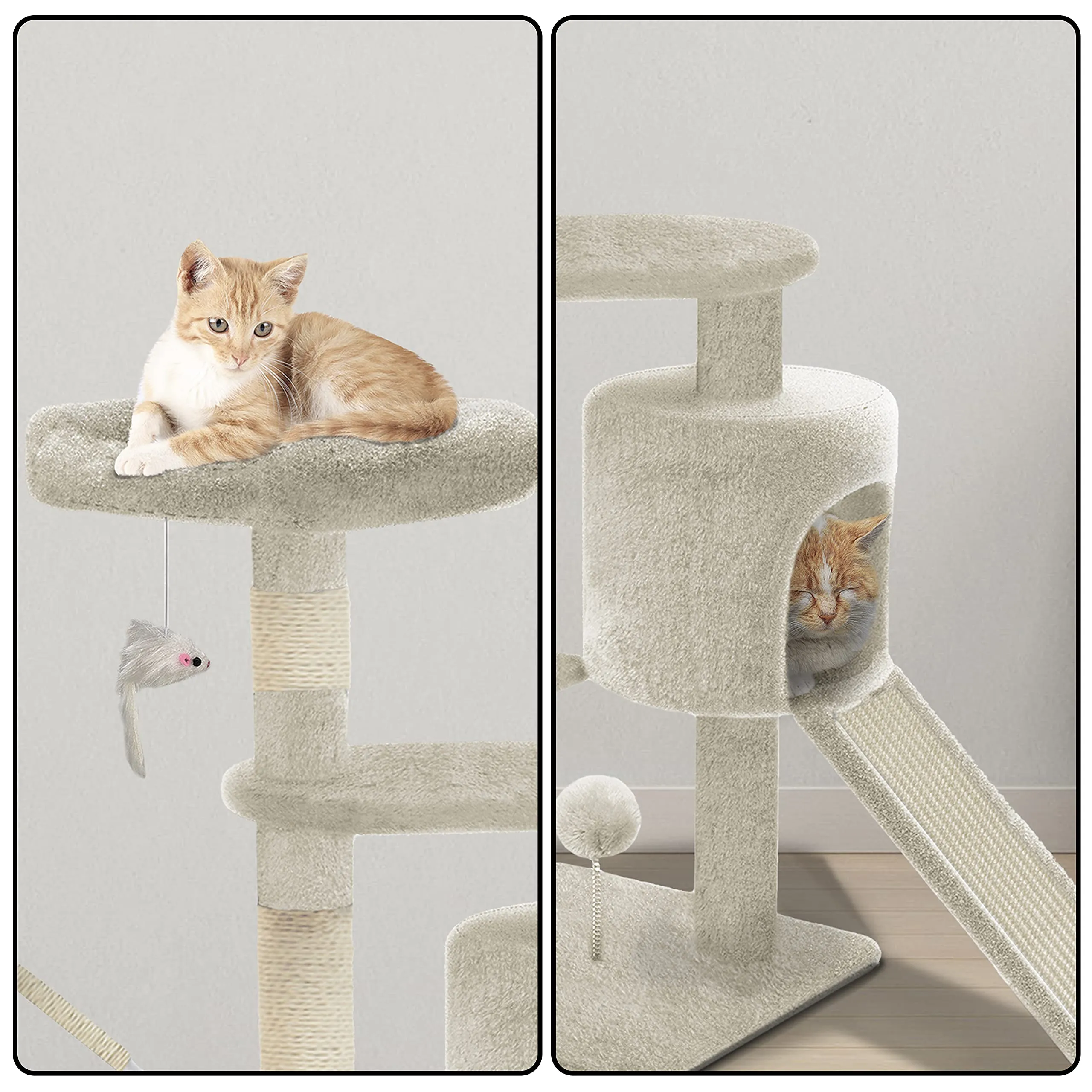 VOUNOT Tiragraffi per Gatti con Cuccia in Sisal, 112cm, Beige - immagine 7