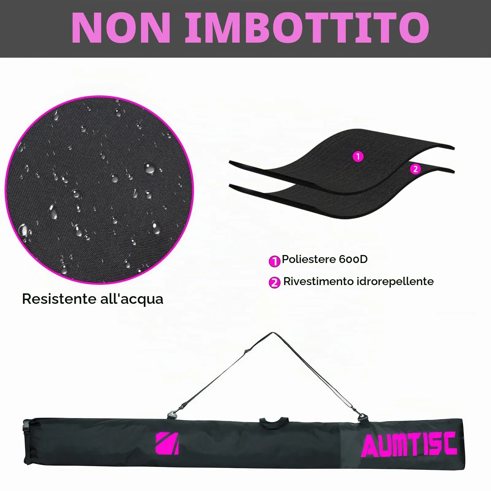 AUMTISC Sacca Portasci e Portascarponi Imbottite, Lunghezza Regolabile fino a 200 cm - immagine 2