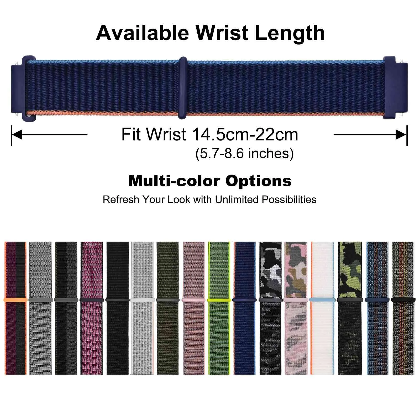 WOCCI Sportivo Cinturino in Nylon 22mm a Sgancio Rapido (Blu Navy) - immagine 6